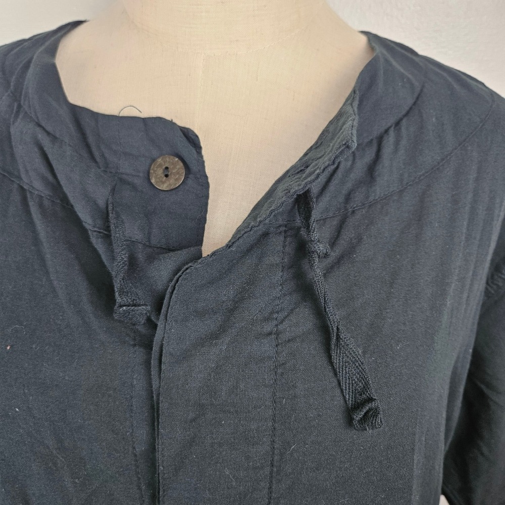 Mujiya Asymmetrical Artsy Midi Dress Sz XL? Black Button Drawstring Lagenlook - Picture 7 of 14